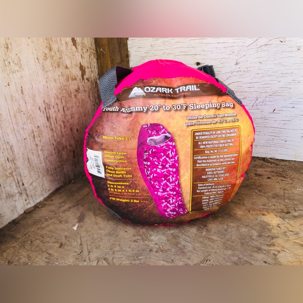 Ozark Trail Pink Youth Mummy Sleeping Bag